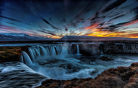 Sunset at Godafoss Waterfall