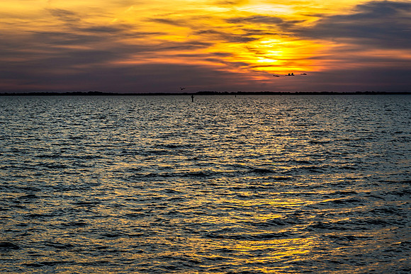 Sunset with Distant Geese from the Currituck - Knotts Island Ferry